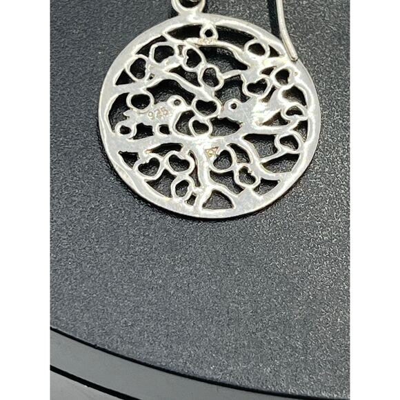 Sterling Silver 925 Filigree Design Round Dangle Drop Pierced Earrings - Picture 5 of 5
